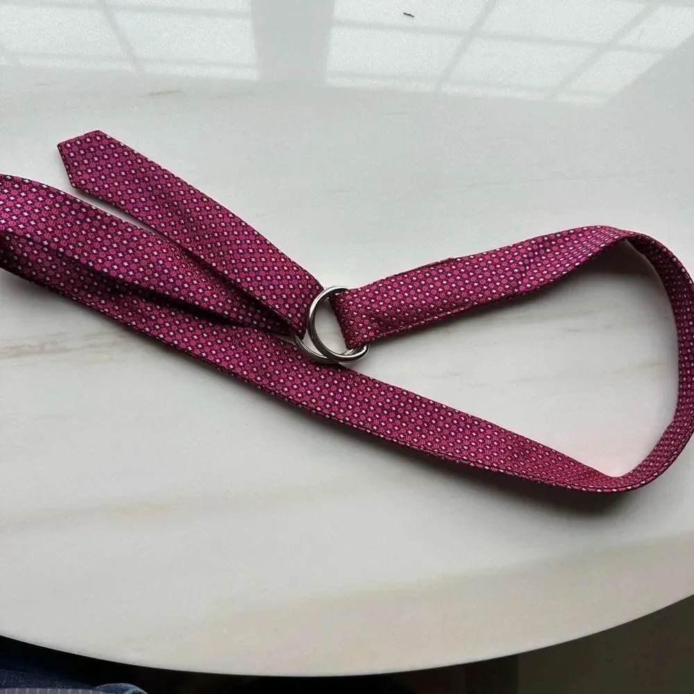 Vintage 90s Y2K J. Crew 100% Silk Skinny Belt D Ring Neck Tie Style Pink M/L